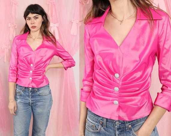 90s TADASHI SHIMMERING pink shirt S / Tadashi pin… - image 1