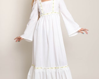 70s BELL SLEEVE Maxi Dress S / White Seersucker Maxi Dress 70s BELL SLEEVE Maxi Dress S / White Seersucker Maxi Dress
