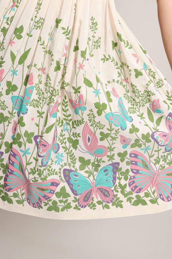 1950s Butterfly Print Dress: Pastel Floral Novelt… - image 5