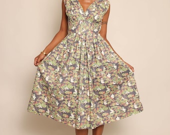 50s Frederick's Of Hollywood Cotton Dress: Vintage Novelty Print, Size XS S