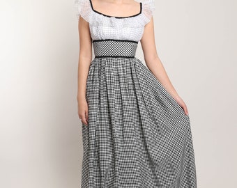 60s GINGHAM CHIFFON dress XS / Mike Benet Formals black and white gingham maxi dress chiffon flutter collar dress extra small 1960s