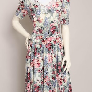 90s COTTAGE CORE floral dress S M / 1990s Brandywine Creek dress lace collar dress romantic floral dress low waist dress small medium 1980s