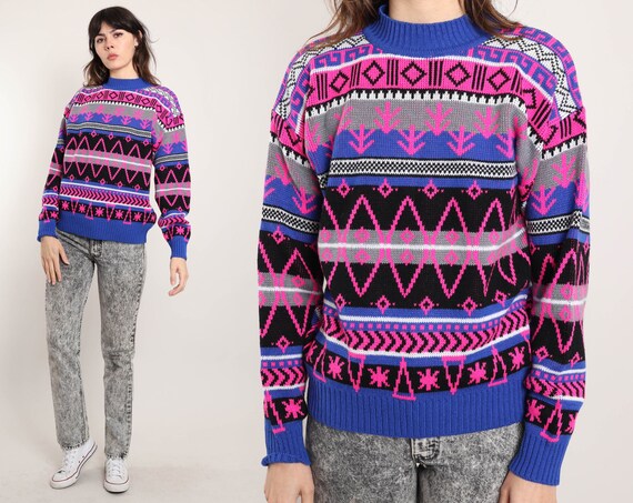 80s ABSTRACT SKI Sweater S M L / Mount Cervine Sweater - Etsy