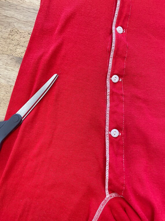 70s RIBBED KNIT long johns pajamas S / red knit p… - image 9