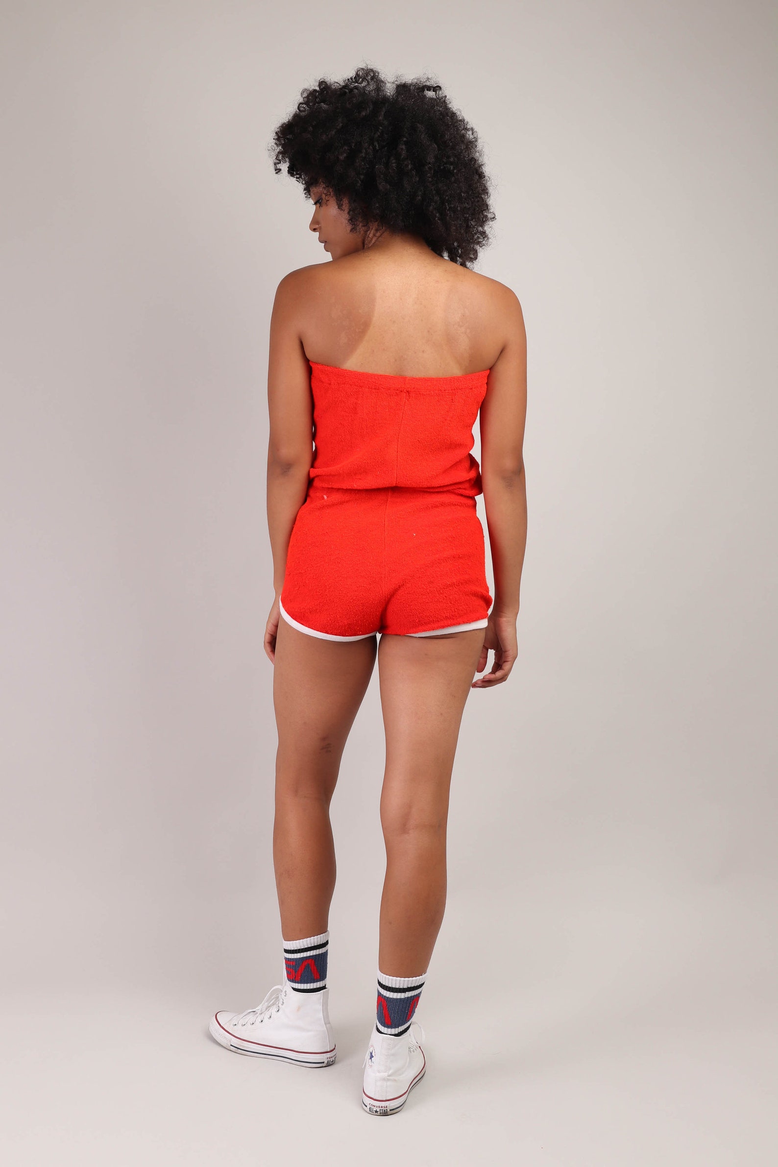 80s TERRY CLOTH romper S / strapless red Terry cloth romper Etsy