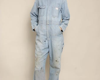 Tuta da lavoro in denim stile Big Mac anni '50 con motivo a spina di pesce, in cotone sanforizzato, taglia XS/S/M