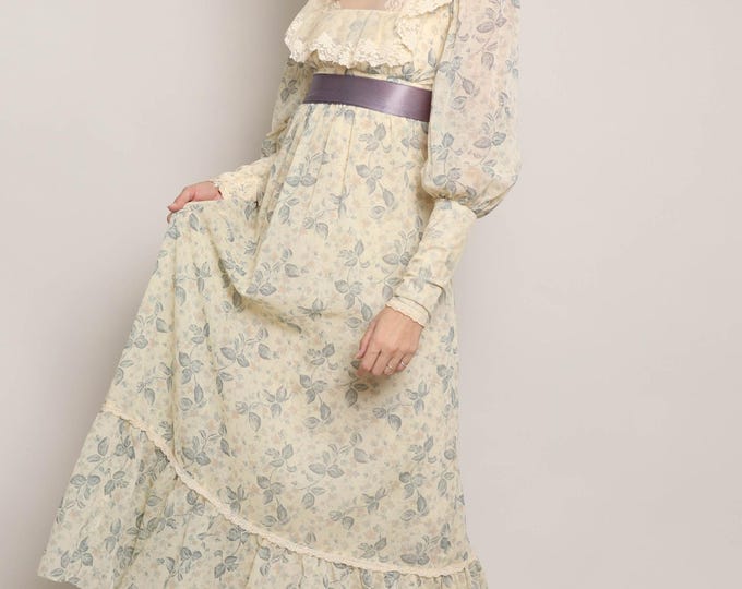 70s GUNNE SAX Dress XS / 1970s Gunne Sax Floral Dress Sheer Lace Collar ...