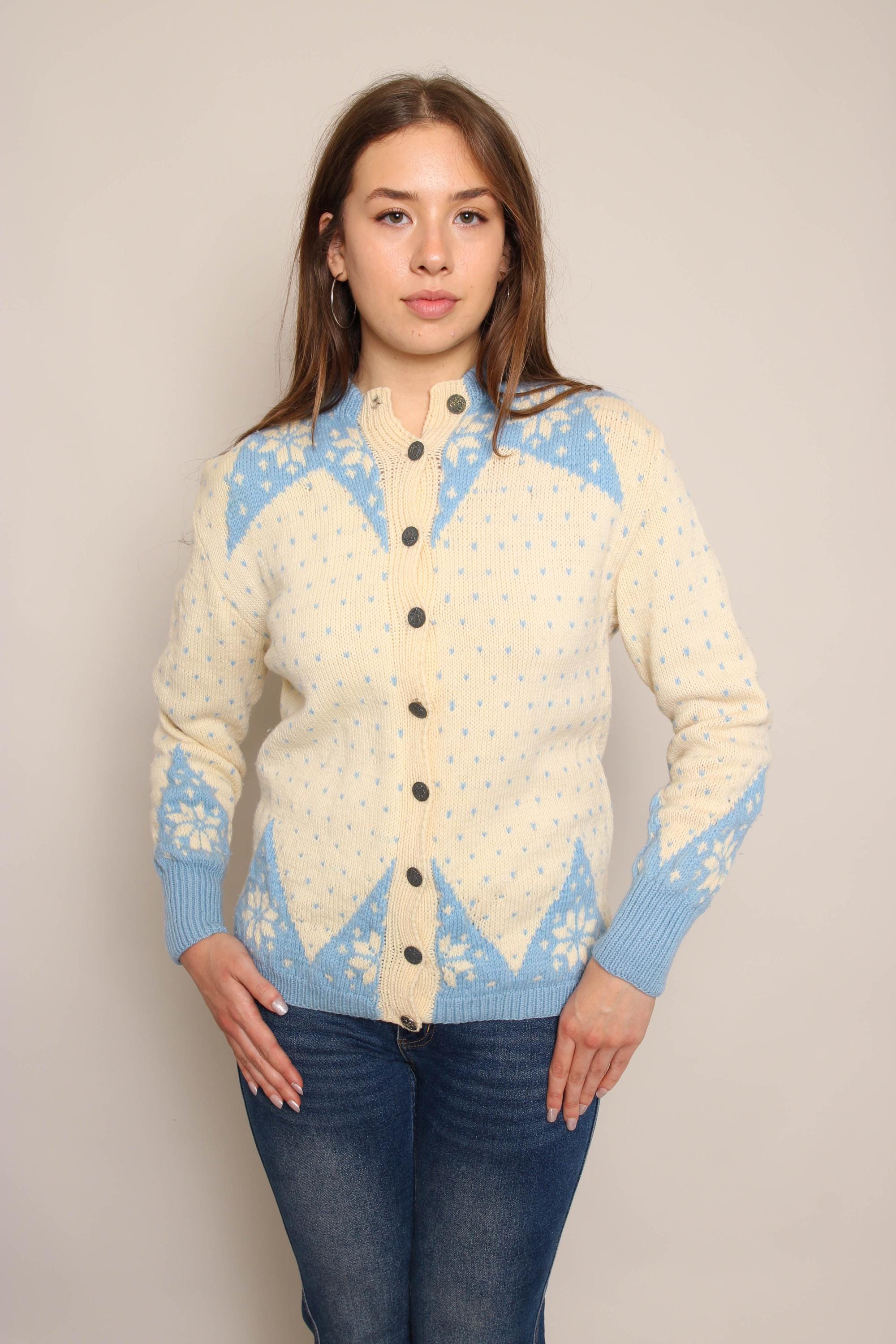 80s Wool Nordic Cardigan: Vintage Hofersports Montreux Snowflake