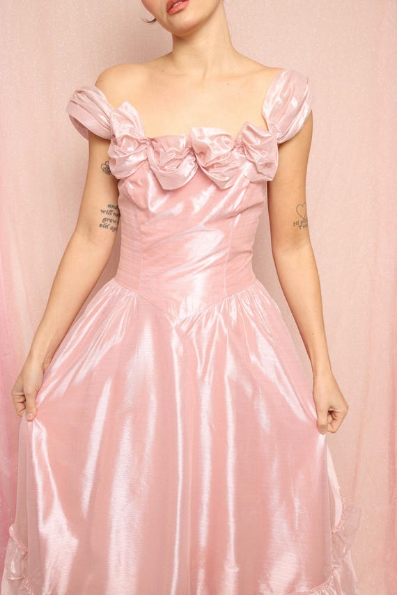 80s Pink Organza Chiffon Party Dress, Size S M - image 6