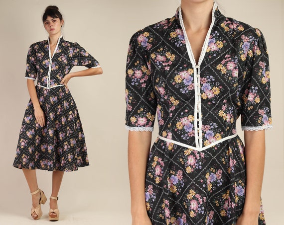 80s GUNNE SAX dress S M / black floral Gunne Sax m