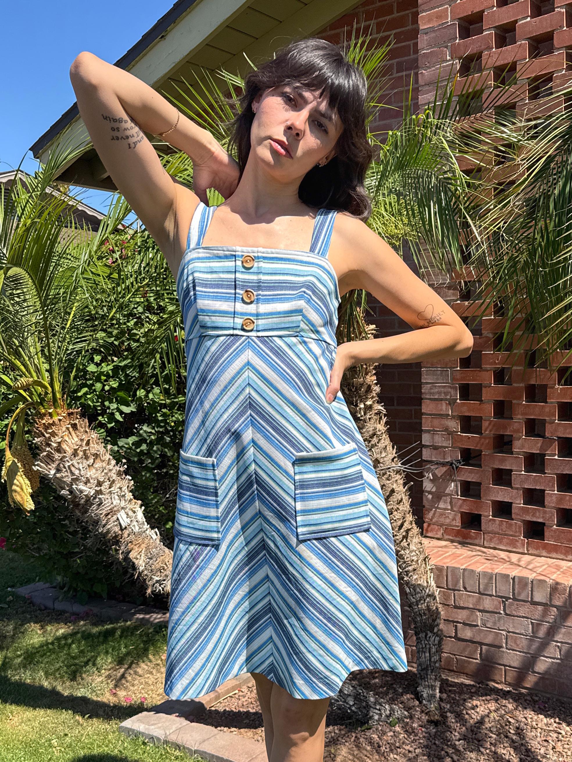 70s Chevron Striped Sundress: Vintage Freeport Fashions Empire