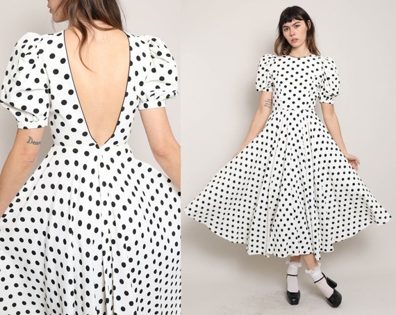 80s POLKA DOT backless dress XS / Margie Darnell … - image 1