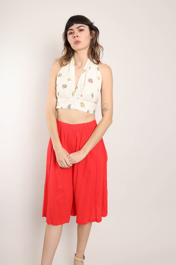 80s GAUZE COTTON gaucho shorts S / Amy Jess red wide … Gem