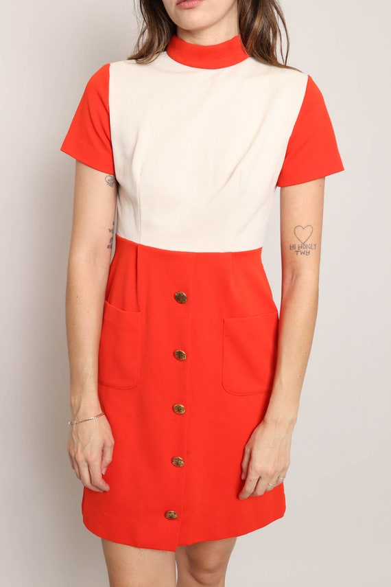 60s SPACE AGE dress S / red mod dress red steward… - image 6