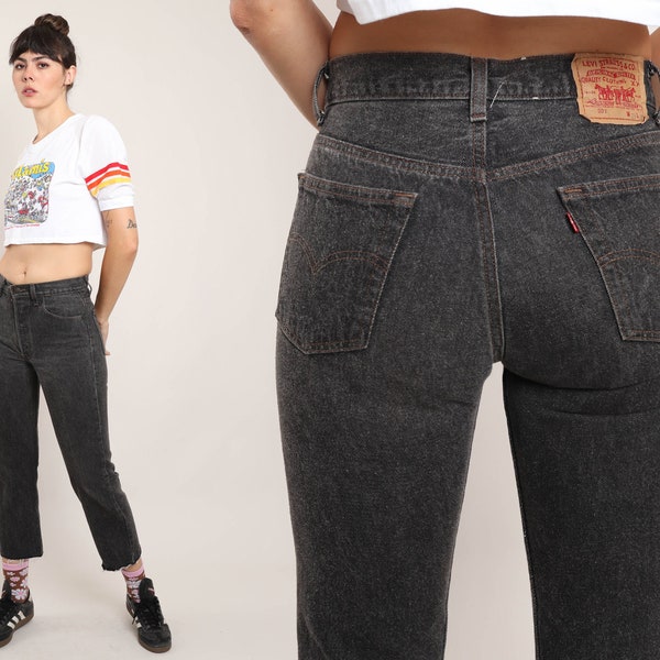 80s LEVI'S 501 jeans XS 25x24 / Levi's faded black 501 jeans made in the usa jeans levis grey jeans raw hem jeans 25 cintura extra pequeña 1980s