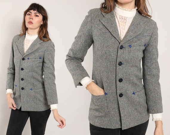70s WESTERN ARROW jacket XS S / gray wool jacket … - image 1