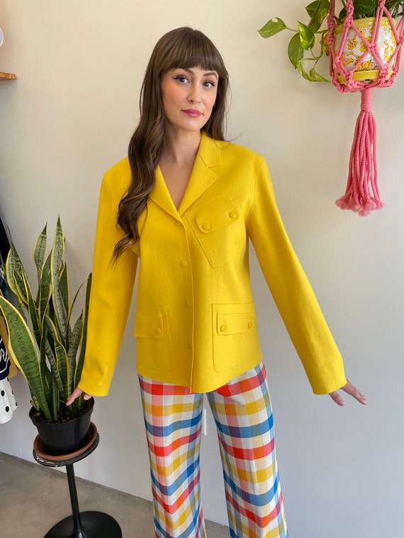 80s BRIGHT YELLOW jacket S / felt wool Carlisle j… - image 6