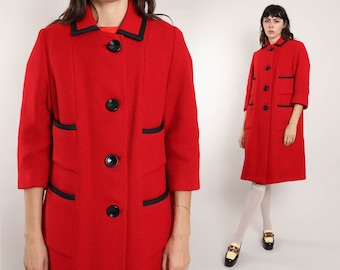 Manteau ACCENT POCKET des années 60 L XL / Dunbar Casuals rouge tweed laine manteau mod col accent caban rouge poussette manteau veste grande extra large des années 1960