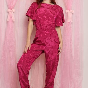 Tuta anni &#39;80 FLUTTER SLEEVE XS S / Tuta Nina Piccalino anni &#39;80 tuta magenta tuta jacquard tuta disco extra small