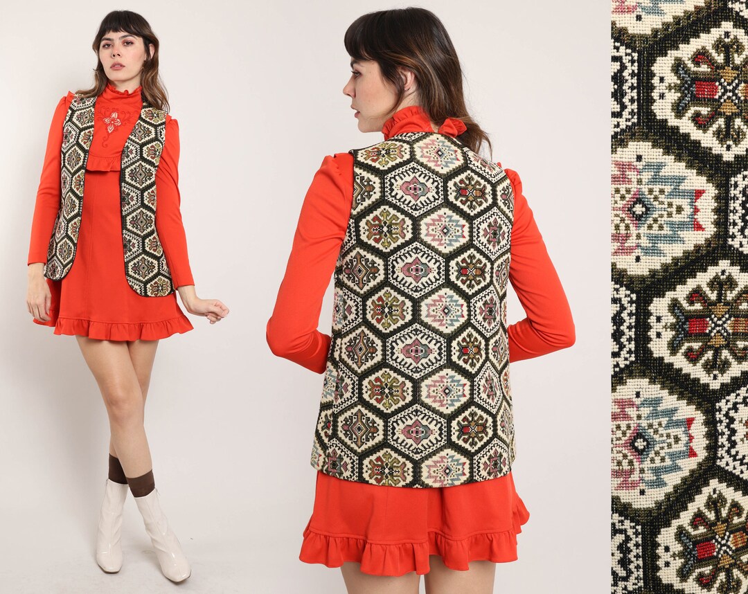 70s DETAILED TAPESTRY Vest S M / Abstract Print Tapestry Vest Etsy