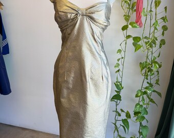 80s BB Collections Metallic Gold Pinup Bombshell Dress Size M