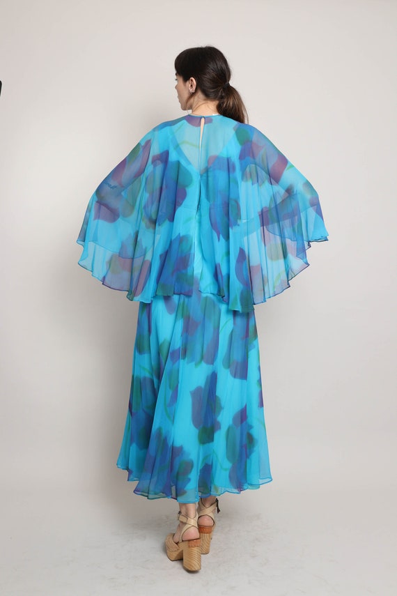 70s CHIFFON CAPE and dress set S / Rona New York … - image 9