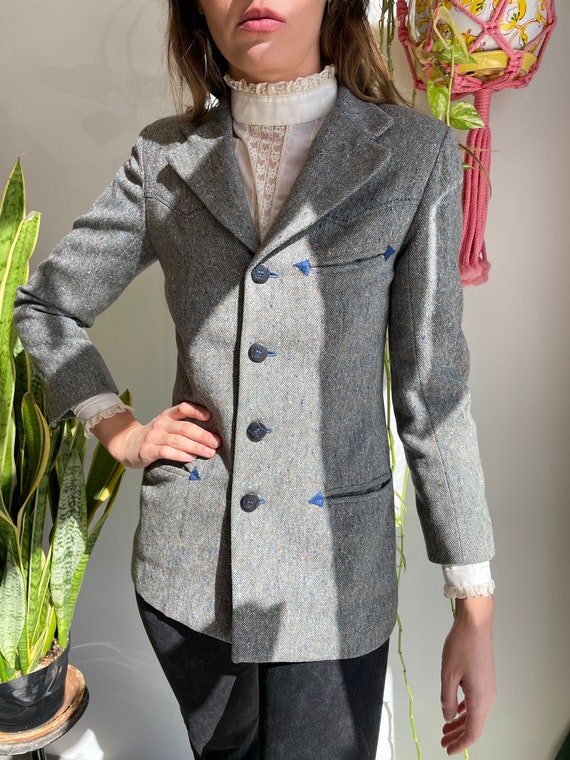 70s WESTERN ARROW jacket XS S / gray wool jacket … - image 7