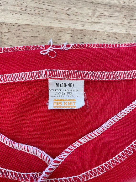 70s RIBBED KNIT long johns pajamas S / red knit p… - image 8