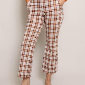 70s BROWN PLAID pants XS S 26 waist / 1970s Hubbard Easy Fit Slacks plaid trousers brown plaid slacks plaid flared pants mod plaid pants