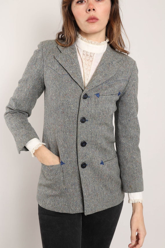 70s WESTERN ARROW jacket XS S / gray wool jacket … - image 3