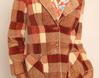 Kurtka sztruksowa w kratę z lat 70.: Sears JR Bazaar, rozmiar XS S