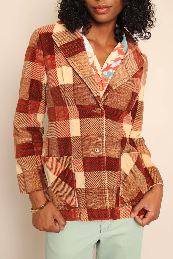70s Plaid Corduroy Jacket: Sears JR Bazaar, Size XS S