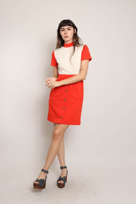 60s SPACE AGE dress S / red mod dress red steward… - image 3