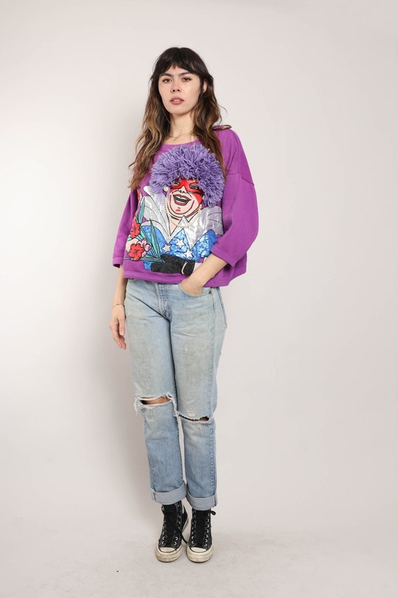 80s GLAM sweatshirt / Heyneken purple sweatshirt … - image 2