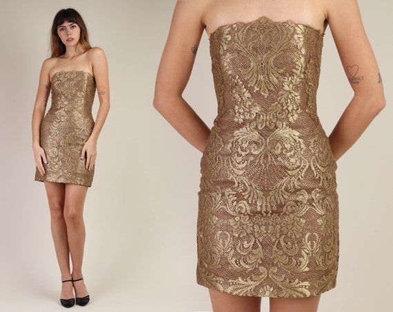 80s VICTOR COSTA + GOLD dress xs / scalloped lace