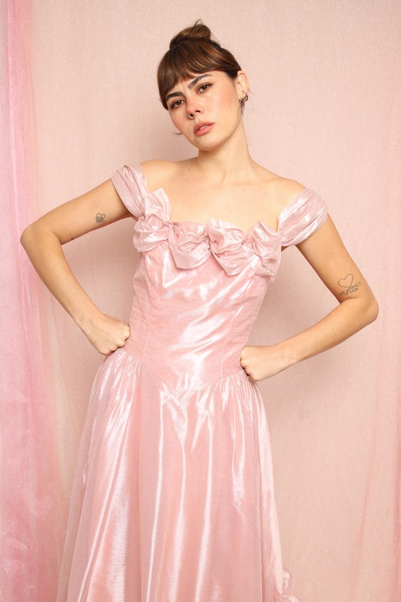 80s Pink Organza Chiffon Party Dress, Size S M - image 5