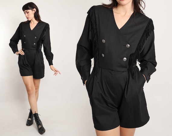 90s WILD WEST WITCH Romper S Choon California Black Denim Romper Country Western Romper Fringe Trim Cotton Romper Small 1990s 80s 1980s Etsy UK