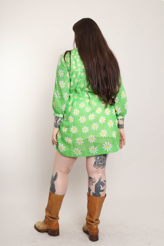 70s DAISY PRINT dress M L / Loungees green daisy … - image 6