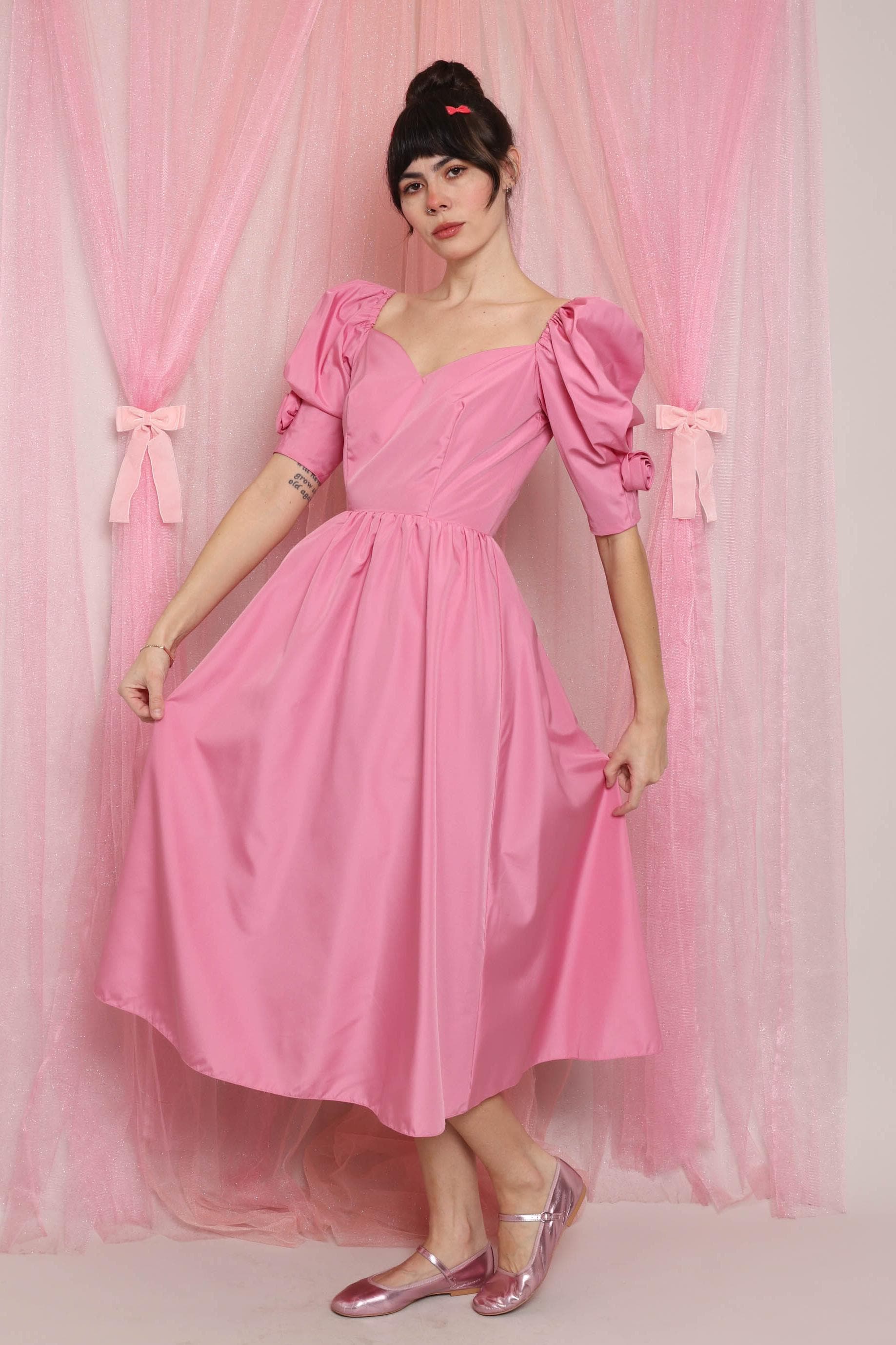 80s ROSETTE TAFFETA Dress XS S / 1980s Pink Party Dress Pink Puff Sleeve Dress Pink Tea Length Dress Pink Prom Dress Small Extra Small - Etsy 80s ROSETTE TAFFETA Dress XS S / 1980s Pink Party Dress Pink Puff Sleeve Dress Pink Tea Length Dress Pink Prom Dress Small Extra Small - Etsy