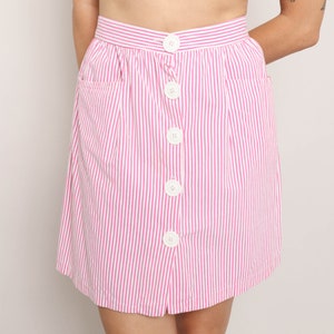 80s PINK STRIPED skirt S / Fast Lane California pink white striped skirt accent button skirt accent pocket skirt small 1980s