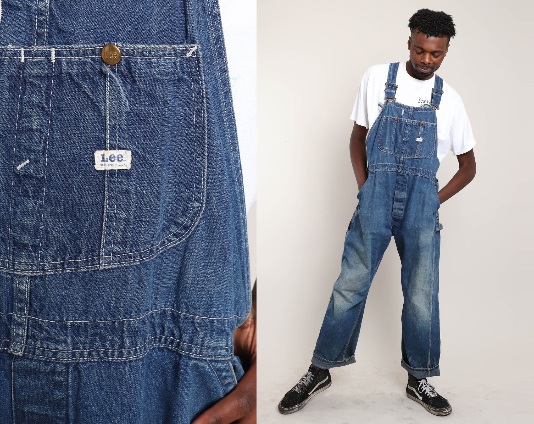70s LEE JELT Overalls L XL / Sanforized Cotton Union Made in