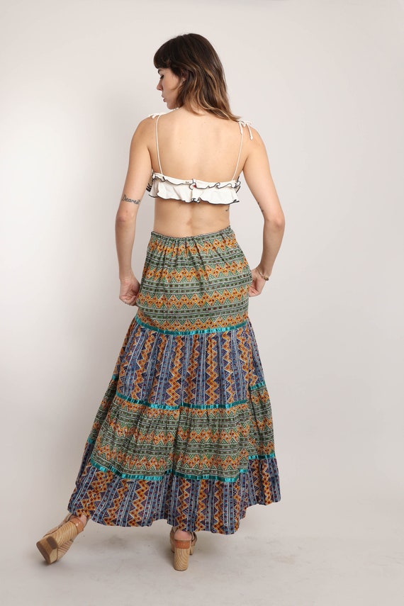 70s GEOMETRIC DRAWSTRING skirt XS S M / india gau… - image 7