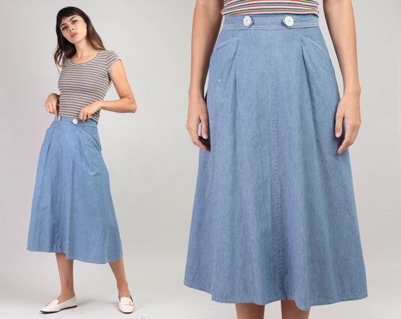60s CHAMBRAY WRAP skirt XS / high waist lightweigh