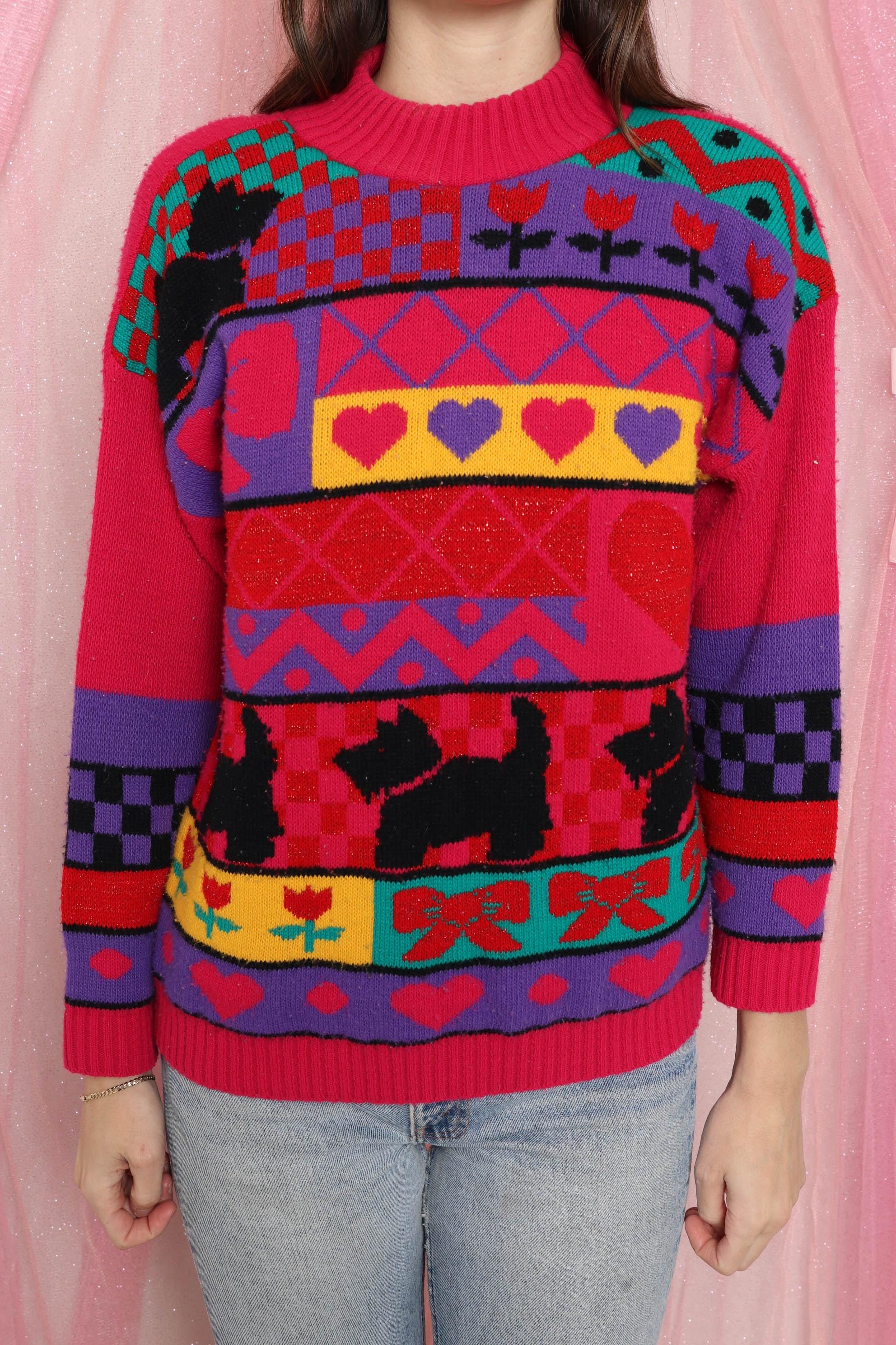 90s Scottie Dog Novelty Print Sweater: Acrylic Knit - Etsy