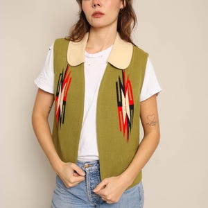 70s Ortega's Green Chimayo Vest With Peter Pan Collar, Size M - Etsy