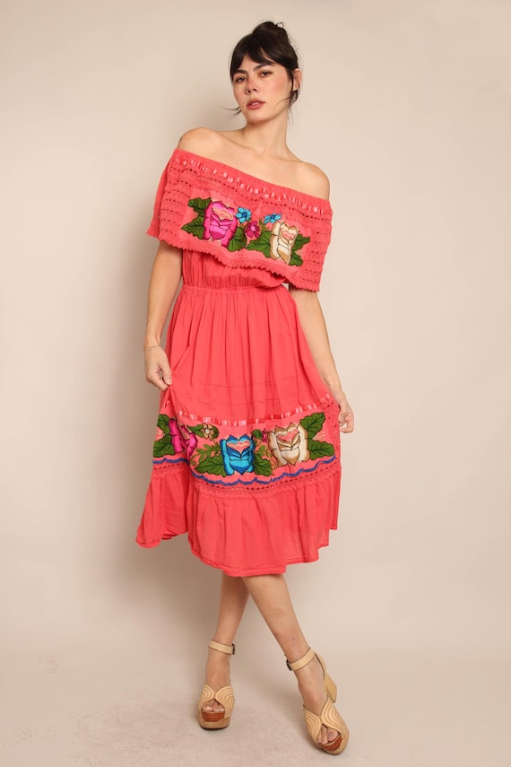 coral embroidered dress Coral Embroidered V Neck Maxi Dress (Plus) Coral / 2X main image 1