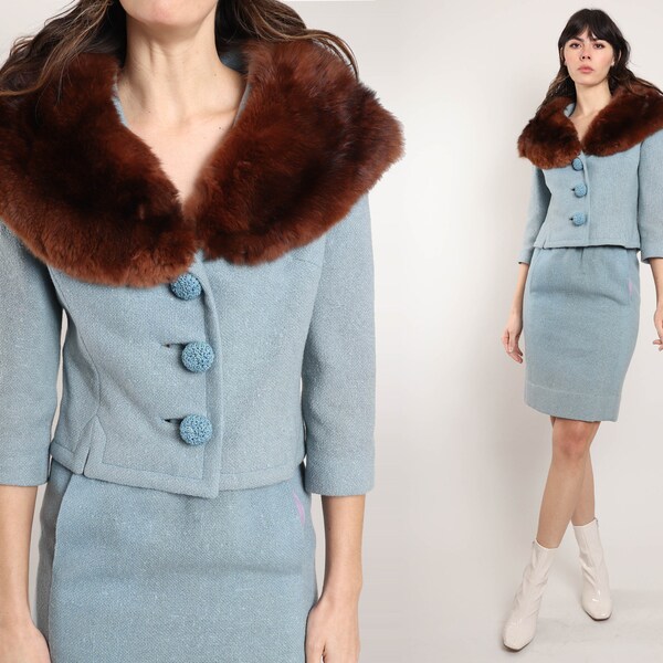 1970s Ivory Fur Trimmed Lilli Ann Skirt Suit | SMALL main image 1