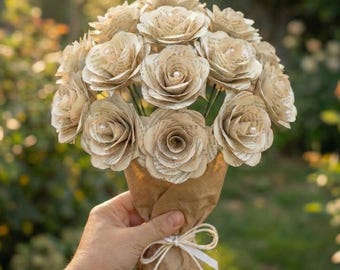 Buchseiten-Rose mit Stiel | Vintage Papierrose | Geschenk für Buchliebhaber | Jahrestag, Hochzeit, Valentinstag