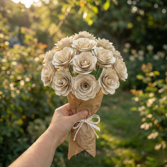 Buchseiten-Rose mit Stiel | Vintage Papierrose | Geschenk für Buchliebhaber | Jahrestag, Hochzeit, Valentinstag