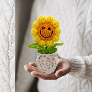 Girasol de ganchillo personalizado en maceta con mensaje, regalo con mensaje de amor, regalo del Día de la Madre, regalo de boda para ella y para él.
